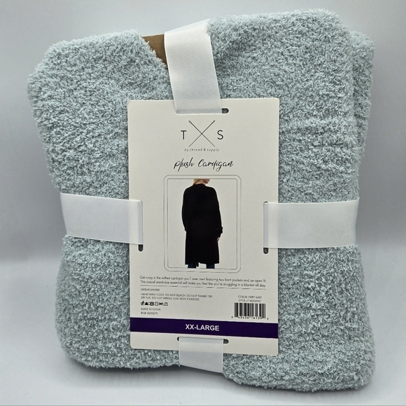 Thread & Supply Soft Teddy duster Plush Cardigan Grey Mist XXL - Picture 5 of 9